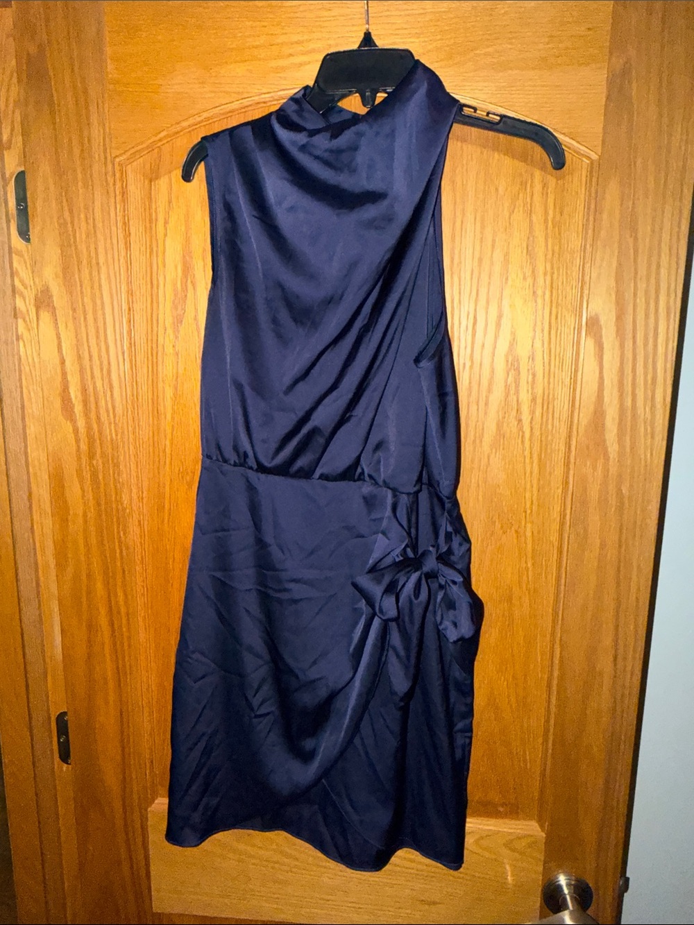 ZESICA Navy satin dress